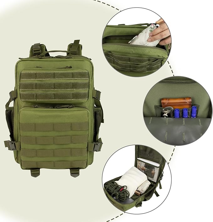 Ogguno Small Tactical Backpack - 25L Military Tactical Backpack For Men Molle Daypack 3 Day Bug Out Bag Hiking Rucksack With Bottle Holder 25L Small Green Backpacks