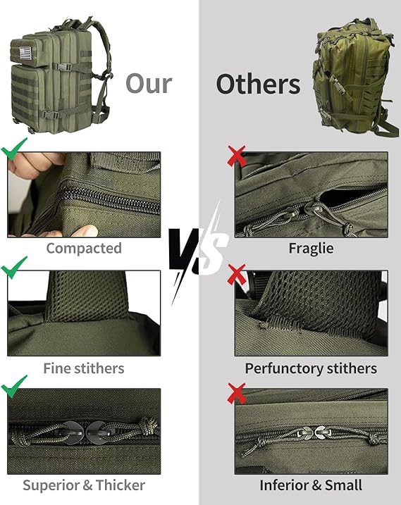 Ogguno Small Tactical Backpack - 25L Military Tactical Backpack For Men Molle Daypack 3 Day Bug Out Bag Hiking Rucksack With Bottle Holder 25L Small Green Backpacks