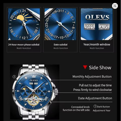 OLEVS Mens Automatic Watch Luxury Dress Diamond Self Winding Skeleton Tourbillion Stainless Steel Original Watches for Men