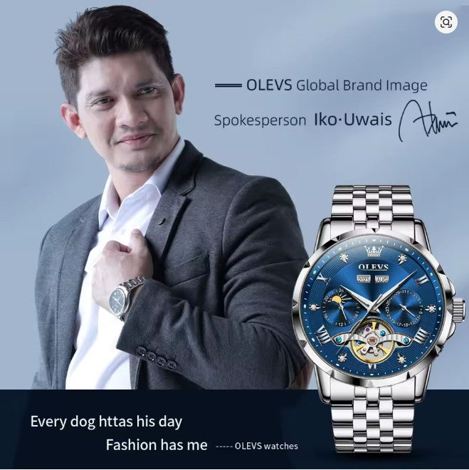 OLEVS Mens Automatic Watch Luxury Dress Diamond Self Winding Skeleton Tourbillion Stainless Steel Original Watches for Men