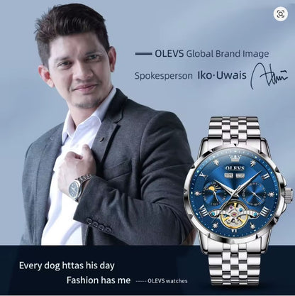 OLEVS Mens Automatic Watch Luxury Dress Diamond Self Winding Skeleton Tourbillion Stainless Steel Original Watches for Men
