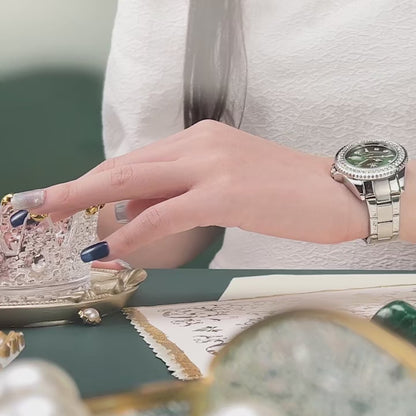 A OLEVS Watches for Women Diamond Luxury Dress Silver Wrist Watch Stainless Steel Waterproof Luminous Date